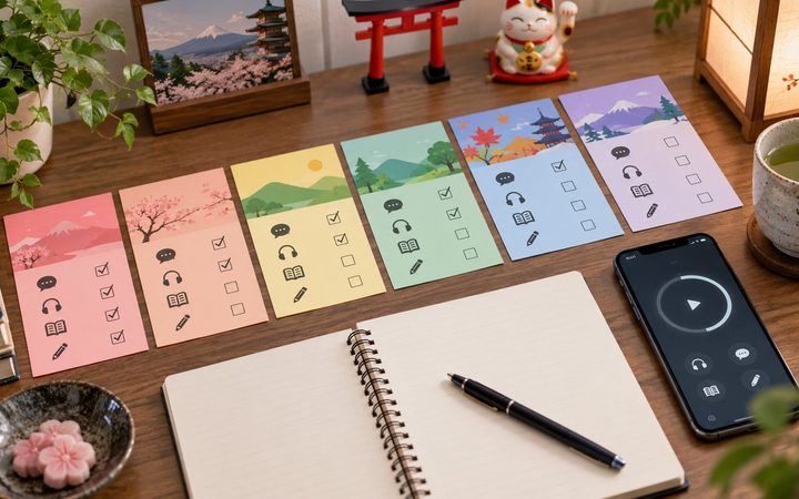 Drei Phasen, sechs Monate: der Lernfahrplan vom Hiragana-Fundament bis zu den ersten echten Gesprächen — plus die häufigsten Anfängerfehler.