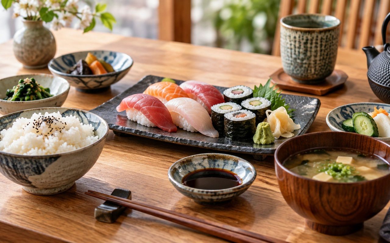 Eine Suppe, drei Beilagen: Das jahrhundertealte Grundmuster hinter jeder japanischen Mahlzeit — und die fünf Prinzipien, die japanische Küche im Kern ausmachen.