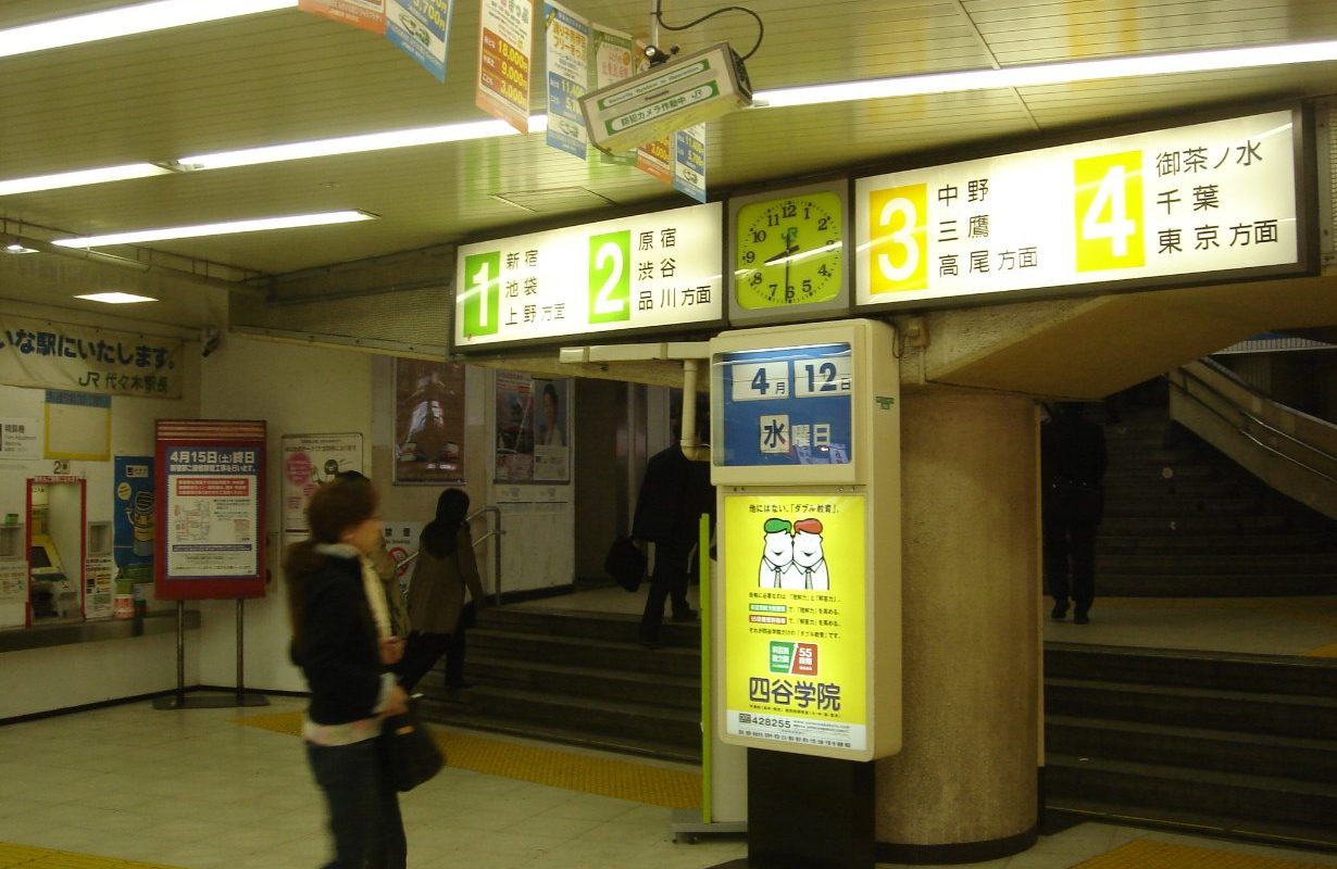 Bahnhofsuhr mit Kalender im JR-Bahnhof Yoyogi in Tokio