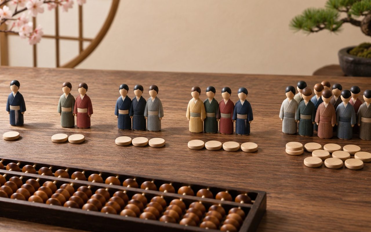 Japanische Zahlen lernen: 1–100 als Tabelle, die zweite Zählreihe hitotsu bis tō, warum 4 und 7 zwei Lesungen haben und wie du 万 richtig umrechnest.